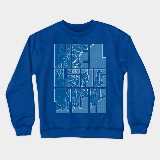 Wellington, New Zealand City Map Typography - Blueprint Crewneck Sweatshirt by deMAP Studio